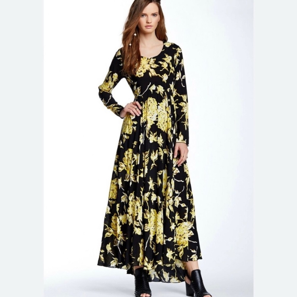 Free People Black and Yellow Floral Long Sleeve Dress - Picture 4 of 4
